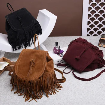 Новый рюкзак для путешествий Модный тренд, универсальный Винтажный рюкзак с кисточками для женщин, школьная сумка из нубука в стиле ретро