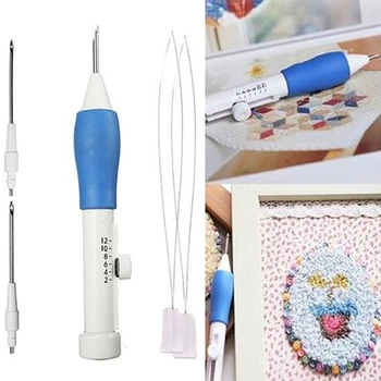 Бело-синий Швейный Перфоратор для вышивания, ручка для иглы, Направляющий инструмент для рукоделия, штамп, Цветочная булавка, 3 иглы, 2 нитевдевателя 1
