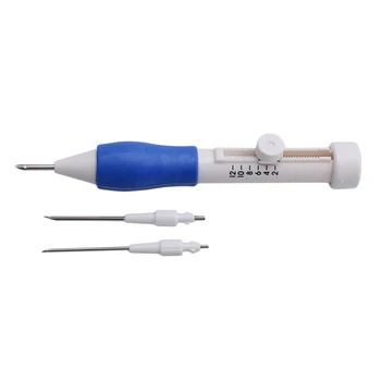 Бело-синий Швейный Перфоратор для вышивания, ручка для иглы, Направляющий инструмент для рукоделия, штамп, Цветочная булавка, 3 иглы, 2 нитевдевателя 3
