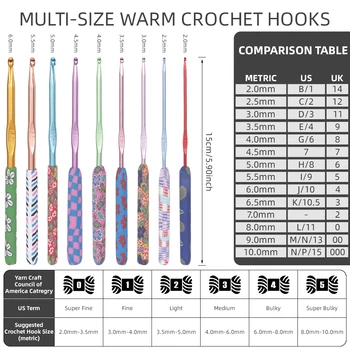 Набор для вязания крючком сверхдлинной длины с мягкой ручкой и эргономичным цветным захватом и принадлежностями для основного вязания 2,0-6 мм 1