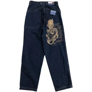 Новые американские джинсы с вышивкой Дракона в стиле Ретро, свободные прямые брюки в стиле уличного хип-хопа, повседневные джинсовые брюки Унисекс в стиле Джокер 4