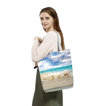 Сумка-тоут с принтом океанской раковины, сумка через плечо, практичная повседневная сумка-тоут, складные сумки для покупок многоразового использования, портативная пляжная сумка большой емкости 2