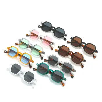 Солнцезащитные очки Square Polygon с квадратными солнцезащитными очками, модные прозрачные океанские линзы UV400 с шестигранными вставками, солнцезащитные очки с заклепками для женщин и мужчин