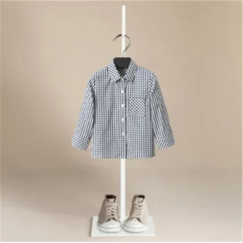 Качественные рубашки для маленьких мальчиков Детская весенне-осенняя хлопковая рубашка с длинными рукавами в клетку для джентльмена Топы с блузкой для малышей 1