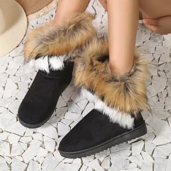 Пушистая женская обувь 2023, Новые зимние плюшевые женские зимние ботинки, повседневная женская обувь на плоской подошве, морозостойкие и теплые ботинки на платформе