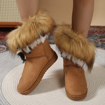 Пушистая женская обувь 2023, Новые зимние плюшевые женские зимние ботинки, повседневная женская обувь на плоской подошве, морозостойкие и теплые ботинки на платформе 1