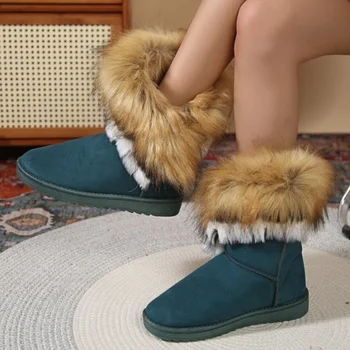 Пушистая женская обувь 2023, Новые зимние плюшевые женские зимние ботинки, повседневная женская обувь на плоской подошве, морозостойкие и теплые ботинки на платформе 2