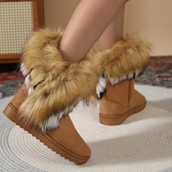 Пушистая женская обувь 2023, Новые зимние плюшевые женские зимние ботинки, повседневная женская обувь на плоской подошве, морозостойкие и теплые ботинки на платформе 3