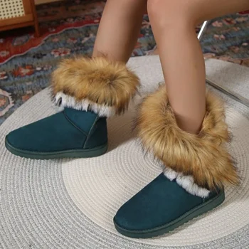Пушистая женская обувь 2023, Новые зимние плюшевые женские зимние ботинки, повседневная женская обувь на плоской подошве, морозостойкие и теплые ботинки на платформе 4