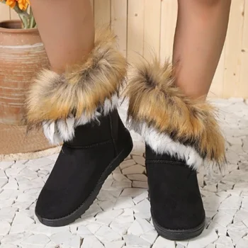 Пушистая женская обувь 2023, Новые зимние плюшевые женские зимние ботинки, повседневная женская обувь на плоской подошве, морозостойкие и теплые ботинки на платформе 5