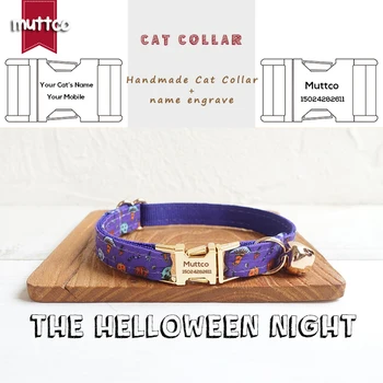 Розничная продажа MUTTCO кошачий ошейник с металлической пряжкой ручной работы и гравировкой THE HELLOWEEN NIGHT design cat collar 2 размера UCC091J