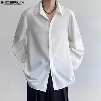 Корейский стиль, Новые Мужские Однотонные Рубашки с простым дизайном Ремешка, Повседневная Универсальная Удобная Блузка С длинными рукавами S-5XL, Топы INCERUN 2023