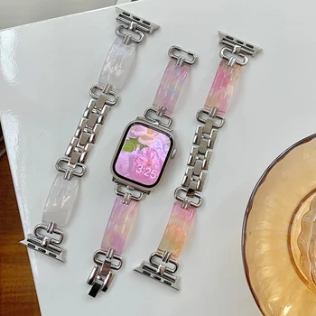 Металлический Ремешок для Apple Watch Bands 44мм45мм42мм41мм40мм Браслет из Смолы из нержавеющей Стали Iwatch Ultra 49мм 8 7 6 5 4 SE 3 Серии