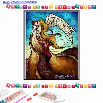 Иллюстрация из витражного стекла AB Drill В объятиях ангела DIY Fantasy Art Алмазная живопись Наборы для вышивки крестом Горный хрусталь HomeDecor