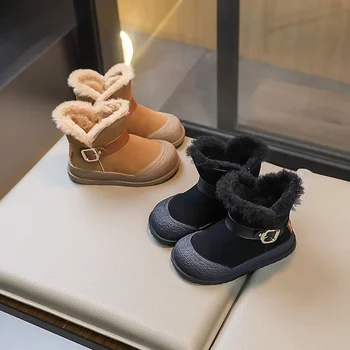 Детские зимние ботинки, новая корейская версия больших хлопковых зимних ботинок, модные ботильоны с утеплением из флиса для мальчиков и девочек