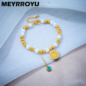Ожерелье с подвеской в виде человеческой головы из пресноводного жемчуга MEYRROYU 316 из нержавеющей стали для женщин, браслет из бисера, вечерние украшения Blue Eye