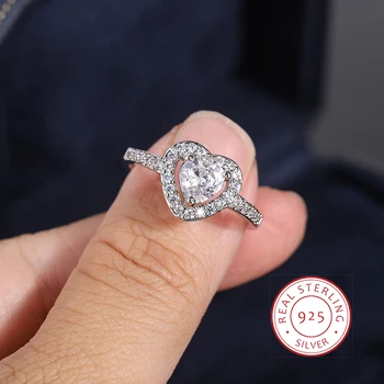 Кольцо из стерлингового серебра 925 Пробы для женщин, Классическое кольцо с цирконом 