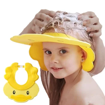 Детская шапочка для душа Регулируемая силиконовая шапочка для душа с шампунем, солнцезащитный козырек для защиты глаз, подходит для младенцев и детей