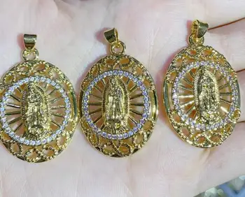 CZ Каменная монета Ожерелье Девы Марии Подвески для изготовления ювелирных изделий Золотой Кулон Иисуса Оптом ft4s
