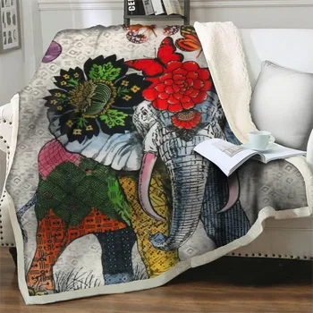 Мультяшный слон с цветочным 3D принтом, плюшевые одеяла из шерпы для кроватей, диванов, Красочный домашний текстиль, одеяло для пикника, путешествий