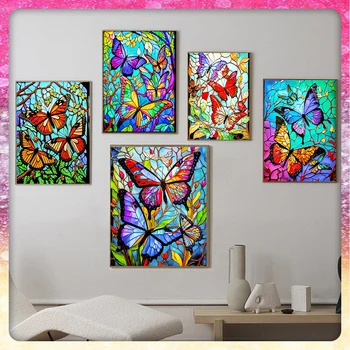 RUOPOTY Diy 5D Алмазная живопись из цветного стекла, Набор цветных бабочек с бриллиантами Ручной работы, подарочное насекомое для домашнего декора