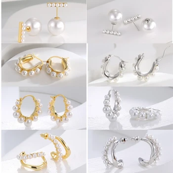 Геометрические серьги-гвоздики, высококачественные серьги с мелким жемчугом, модные женские серьги-иглы из серебра 925 пробы