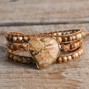 Браслет-обертка в форме сердца, Эксклюзивный Богемный браслет из 3 нитей с натуральным камнем 