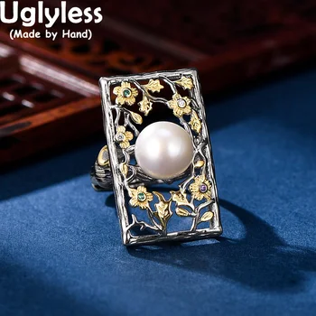 Безобразные Супер Персонализированные Большие круглые квадратные кольца для женщин, восточные очаровательные украшения, серебро 925 пробы, кольца с маленькими цветами, жемчуг