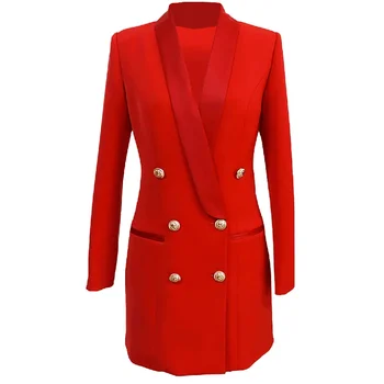 Женский двубортный пиджак, пальто средней длины, воротник-шаль, деловое вечернее платье, приталенные костюмы с металлическими пуговицами, 1 шт