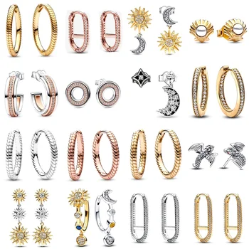 2023, Летняя коллекция из 100% стерлингового серебра 925 пробы, серьги-кольца с узором в виде змеиной цепочки, подходящие для женской моды 