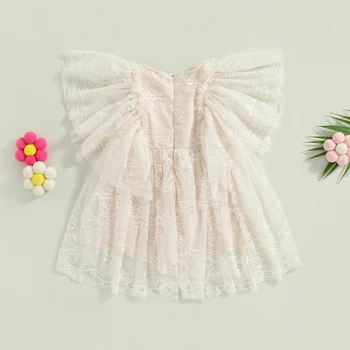 Платье Для маленьких девочек с длинным рукавом и круглым вырезом, платье с 3D цветочной кружевной вышивкой, Летнее Повседневное Сетчатое платье 1