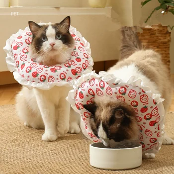 Pet Cat E-Collar Recovery Cone Защитный Ошейник Регулируемый Хлопчатобумажный Ошейник Для Восстановления Шеи с Принтом Elizabeth Circle для Кошки
