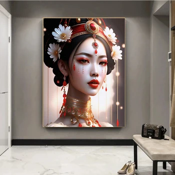 Картина с алмазной Мозаикой Pretty Oriental Girl Набор для вышивания Крестиком Женщина С полной Квадратной Вышивкой в Китайском Стиле Портрет Домашнего Декора S34