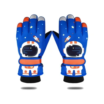 Зимние теплые лыжные перчатки с изображением космического астронавта из мультфильма для детей, детские перчатки для катания на снегоходах, сноуборде, Водонепроницаемые перчатки для мальчиков