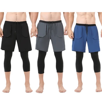 Мужские брюки для фитнеса, дышащая функциональная ткань, 4-полосная растяжка, мужские шорты для активного бега, баскетбольные колготки, брюки