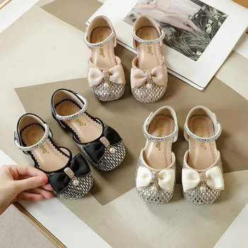 Новые туфли принцессы с кристаллами для девочек, Детские весенне-летние сандалии, Модные Детские кожаные туфли со стразами на мягкой подошве, 3C