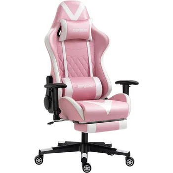Розовое Игровое Кресло с Подставкой Для Ног Массажное Гоночное Офисное Компьютерное Эргономичное Кресло Кожаное Откидывающееся Кресло Для Видеоигр