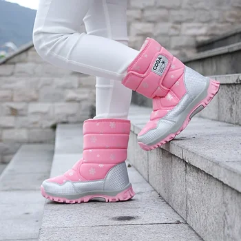 Розовые Ботинки Для девочек, Детские Зимние Ботинки На Теплом Меху, Противоскользящие Детские Ботинки Для Девочек, Обувь