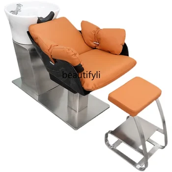 Кресло для мытья волос в парикмахерской высокого класса, лежащее на кровати для мытья волос, кресло для мытья волос из нержавеющей стали