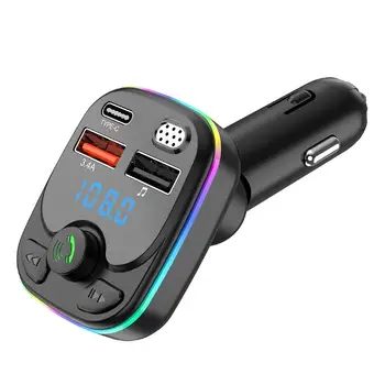 Автомобильный Bluetooth 5.0 FM-передатчик, автомобильный радиомодулятор громкой связи, MP3-плеер, быстрое зарядное устройство 3.4A с красочным окружающим освещением для автомобиля 4