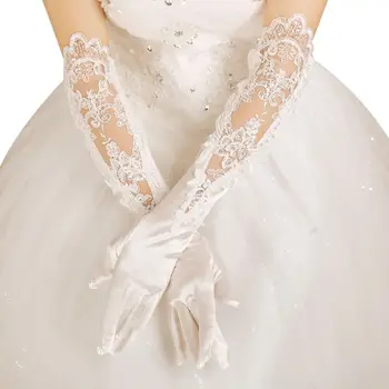 Женские длинные перчатки, элегантные вечерние кружевные варежки принцессы для свадебного ужина, праздничный костюм 264E