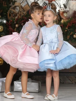 Модное платье-пачка принцессы с пайетками для маленьких девочек 2024 года, детское праздничное платье, свадебная вечеринка, День рождения, Рождество, детская одежда 0