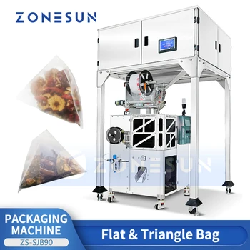 ZONESUN VFFS Пирамидальная машина для приготовления чайных пакетиков с травами и цветами, Вертикальная форма для заполнения чайных листьев, Упаковка в нейлоновый мешочек ZS-SJB90