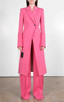 Длинные розовые женские костюмы, комплект, блейзер + брюки, 2 предмета, Свадебный смокинг, Формальный Офисный Женский жакет Макси, пальто, наряд для выпускного вечера, платье на заказ