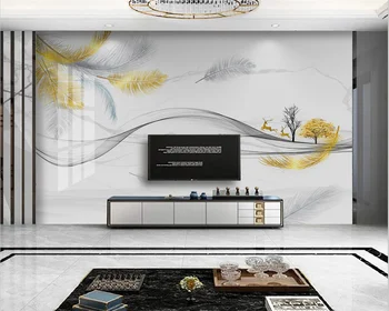 beibehang, изготовленная на заказ из папье-маше, современный минималистичный стиль с перьями, абстрактные чернила, пейзажная линия, ТВ-фон, обои 2