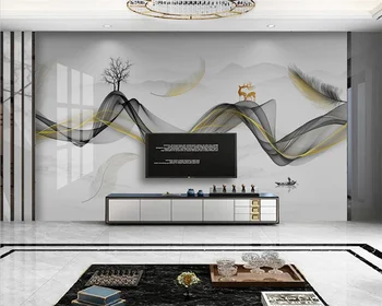 beibehang, изготовленная на заказ из папье-маше, современный минималистичный стиль с перьями, абстрактные чернила, пейзажная линия, ТВ-фон, обои 4