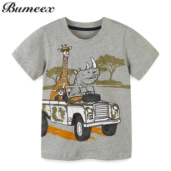 Футболка для мальчиков Bumeex, новинка лета 2023, футболка с рисунком носорога и жирафа для маленьких мальчиков с рисунком 4, 5, 6, 7 лет, хлопковые топы для детей, одежда