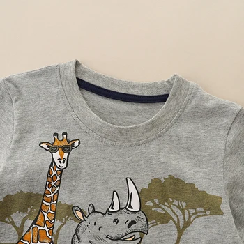 Футболка для мальчиков Bumeex, новинка лета 2023, футболка с рисунком носорога и жирафа для маленьких мальчиков с рисунком 4, 5, 6, 7 лет, хлопковые топы для детей, одежда 2