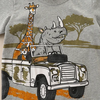 Футболка для мальчиков Bumeex, новинка лета 2023, футболка с рисунком носорога и жирафа для маленьких мальчиков с рисунком 4, 5, 6, 7 лет, хлопковые топы для детей, одежда 5
