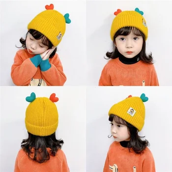 Модная детская шапка с рисунком из мультфильма, вязаная шапка для маленьких мальчиков и девочек, зимняя утолщенная теплая шапка с милыми животными для малышей, Корейская версия